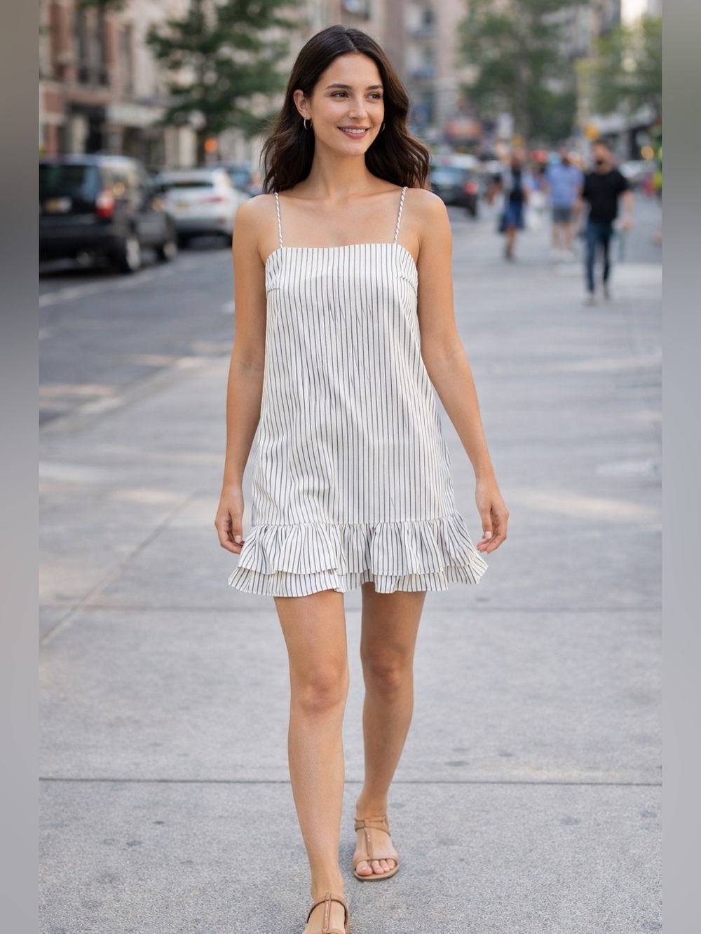 Kimchi Blue pinstriped ruffle hem mini dress black & white